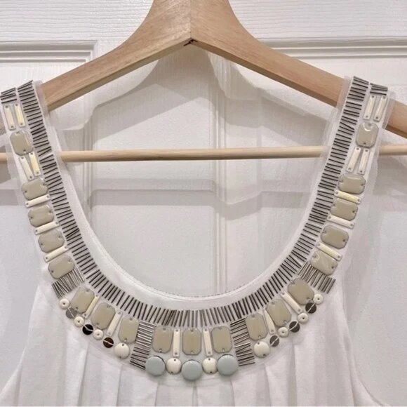 Gorgeous Elegant NWT, Draped-top Beaded Neckline White Grecian Long Maxi Gown - Picture 6 of 7